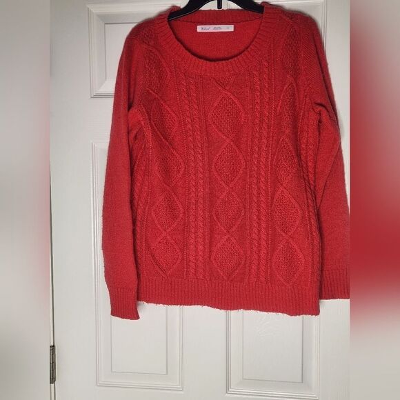 Woolrich L Red Wool Mohair Cable Knit Scoop Neck Cozy Women’s Sweater Pullover - Picture 1 of 7